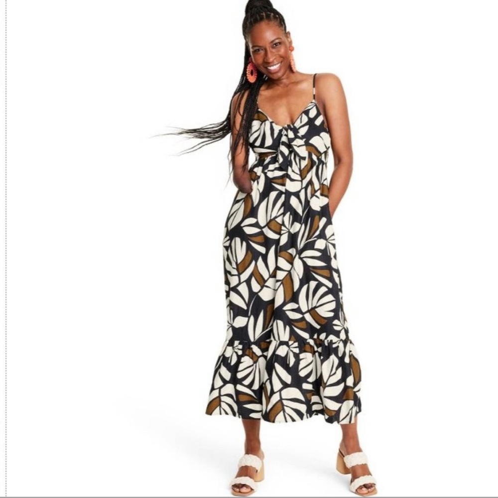 Tabitha Brown for Target Botanical Tie front MIDI dress size S NWT